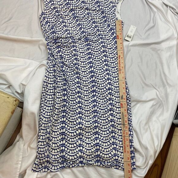 Donna Morgan Darleene Jersey Dress Purple Geometric Print Waves Size 6 Office - Picture 12 of 13